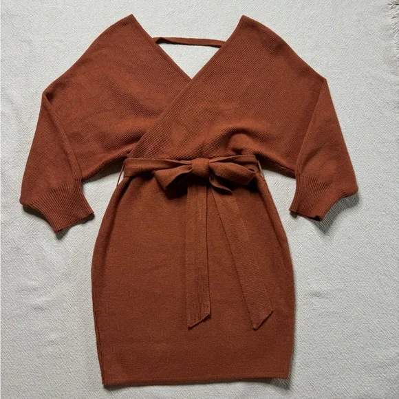Lulus Modena Rust Brown Knit Dolman Sleeve Bodycon Sweater Dress M - Picture 2 of 8